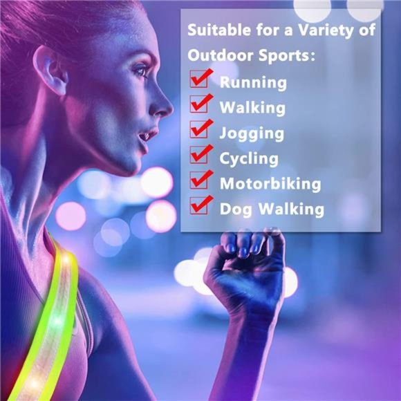 LED Night Running Gear High Visibility LED Flashing Sash Outdoor Running Cycling - Picture 5 of 6